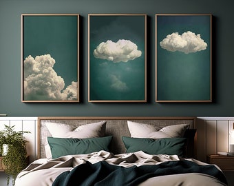 Smaragd grüne Wolke 3er Set Drucke | Stimmungsvolles Vintage Wolkenbild | Grüne Wandkunst | Sofortiger Download DRUCKBARE SET | S24-3