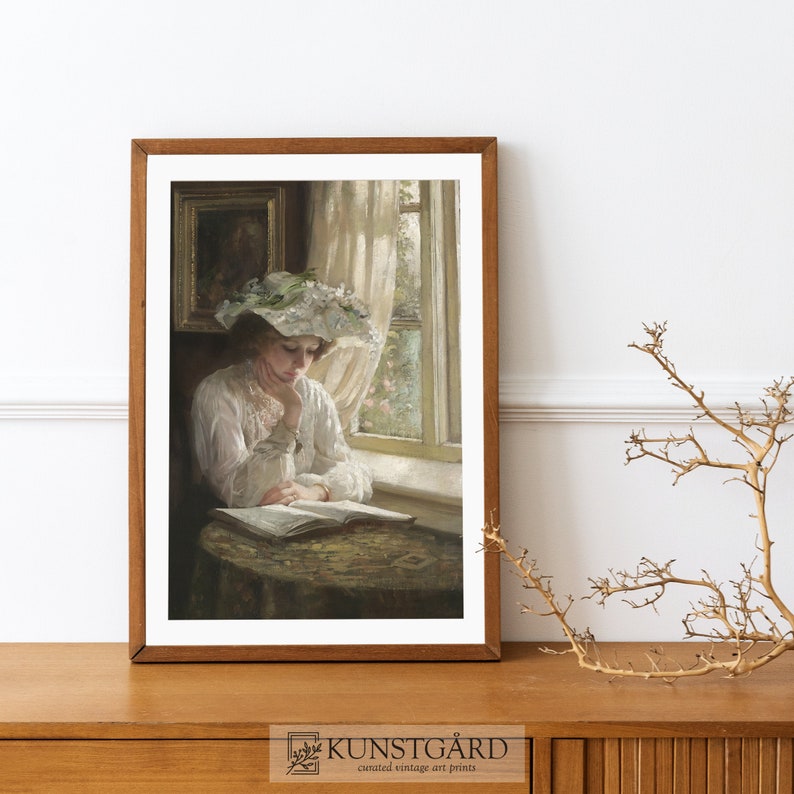 Victorian Woman Reading | Antique Portrait Painting | Woman at Window ...