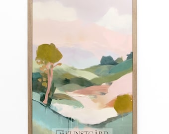 Pastel Abstract Landscape, Sage Green Pink Painting, Modern Wall Art, Serene Scandinavian Landscape Painting PRINTABLE Download | H396