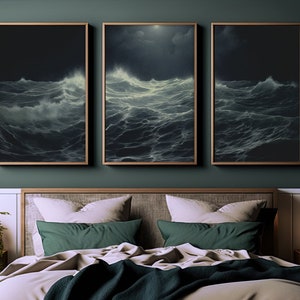 Dark Academia Stormy Sea SET of 3 Prints | Moody Vintage Painting | Dark Wall Art | Instant Download PRINTABLE SET | S33-3