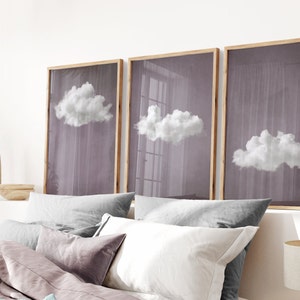 Faded Purple Cloud SET of 3 Prints, Lavender Cloud Bedroom Wall Art, Minimalist Cloud Poster, Over the Bed Decor PRINTABLE Gallery | S110-3