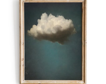 Moody Vintage Cloud Painting | Dark Wall Art | Antique Moody Sky Print | Digital Download PRINTABLE | H080