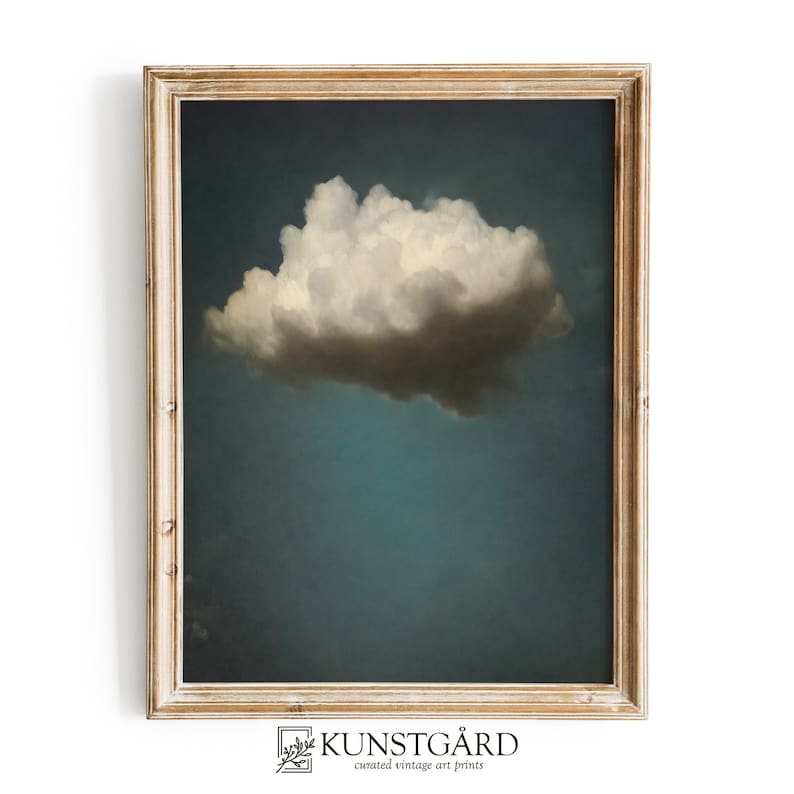 Moody Vintage Cloud Painting | Dark Wall Art | Antique Moody Sky Print | Digital Download PRINTABLE | H080 image 1
