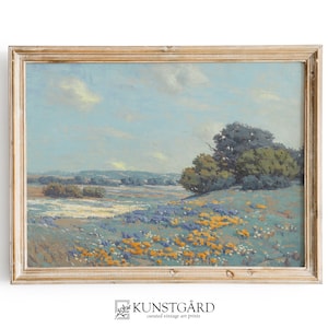 Peinture de paysage de rêve | pré de fleurs sauvages d&#39;été vintage | Décor de ferme IMPRIMABLE | L056