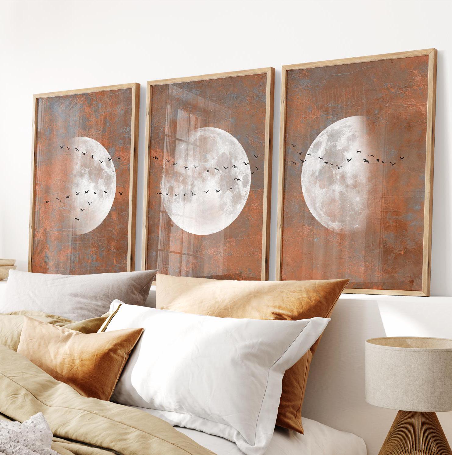 Bronze Japandi SET of 3 Prints, Mystical Moon Phase Poster