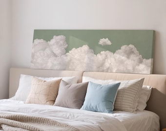 Impresión en lienzo de nube verde salvia, arte mural panorámico / P2