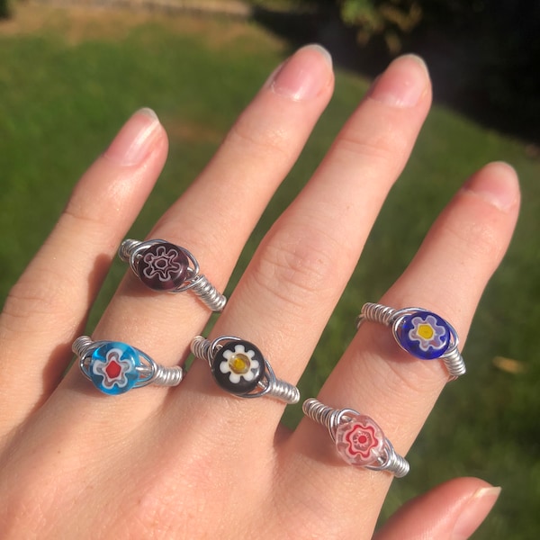 Glass Millefiori Bead Ring