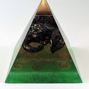 Sleeping Dragon Resin Pyramid with Gears, Nightlight available