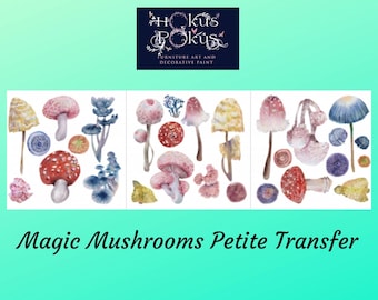 Magic Mushrooms | Rub On Furniture Transfers | Hokus Pokus | Furniture Decals | Petite Transfer | 3 Sheets