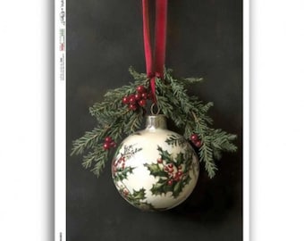 Classic Ivory Holly Ornament | Rice Paper Decoupage | Paper Designs Christmas 0396 | A4