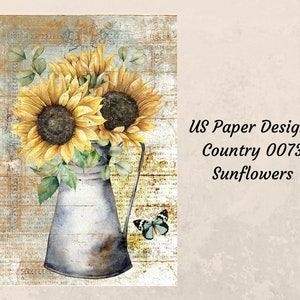 Sunflower In Vase | Rice Paper Decoupage | Paper Designs Country 0073 |   A4 & A3