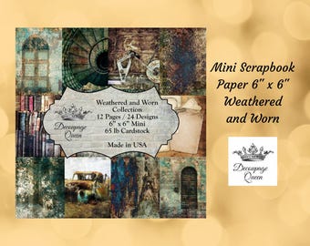 Weathered and Worn 6x6 Paper Pack | Decoupage Queen | 12 Pages, 24 Designs | Scrapbook Paper
