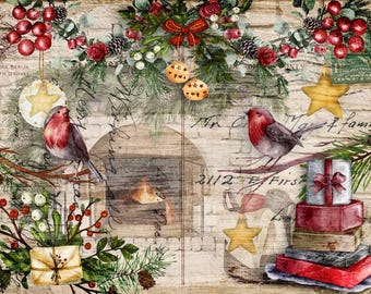 Festive Robins | Rice Paper Decoupage | Decoupage Queen | 2 Sizes