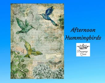 Afternoon Hummingbirds | Rice Paper Decoupage | Decoupage Queen | Furniture Decoupage | A2 & A1