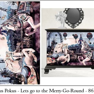 Let's Go To The Merry Go Round | Rub On Furniture Transfers | Hokus Pokus | Furniture Decals | 35” x 24”