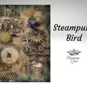 Steampunk Bird | Rice Paper Decoupage | Decoupage Queen | 2 Sizes | RETIRED