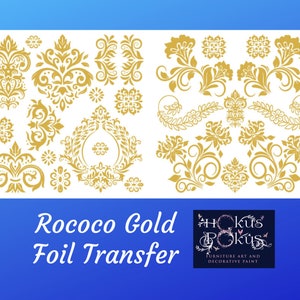 Rococo | Gold Metallic Foil | Rub On Furniture Transfers | Hokus Pokus | Furniture Decals | | 12" x 12" | 2 Sheets