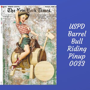 Pinup Barrel Bull Riding | Rice Paper Decoupage | Paper Designs 0033 | A4