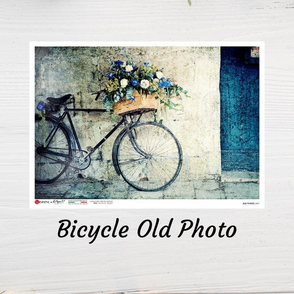 Bike With Basket Old Photo | Rice Paper Decoupage | Paper Designs 0097 | Sizes A4 A3