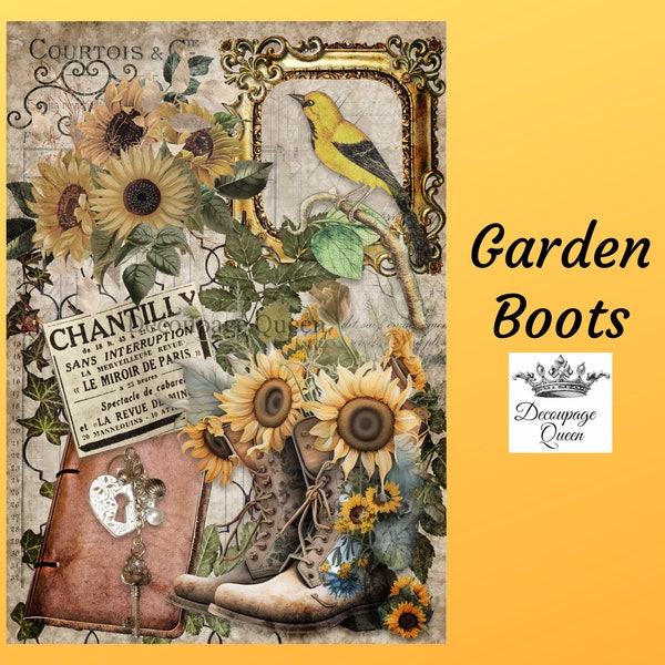 Garden Boots | Rice Paper  Decoupage | Decoupage Queen | A4 & A3