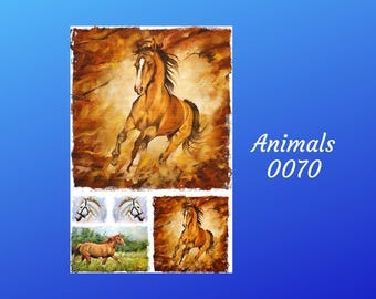 Collage de chevaux - Animal 0070 | Découpage sur papier de riz | Créations en papier | 2 tailles