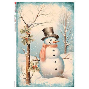 Snowman In Falling Snow | Rice Paper Decoupage | Paper Designs 0364 | A4