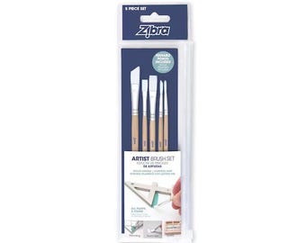 Synthetic Artist Brush Set | Zibra Paintbrush | Mixed Media Tool | Crafting Brushes | Set of 5 Brushes