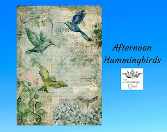 Afternoon Hummingbirds | Rice Paper Decoupage | Decoupage Queen | 2 Sizes