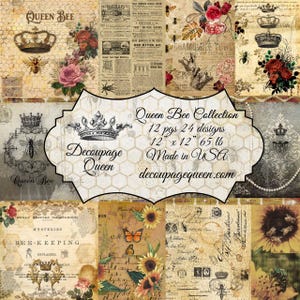 Queen Bee Collection 12 x 12 Paper Pack | Decoupage Queen | 12 Pages, 24 Designs | Scrapbook Paper