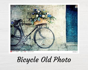 Bike With Basket Old Photo | Rice Paper Decoupage | Paper Designs 0097 | Sizes A4 A3