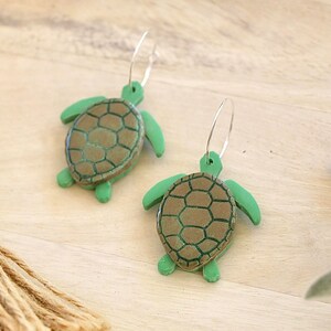 Sparkly Sea Turtle - Polymer Clay Hoop Earrings