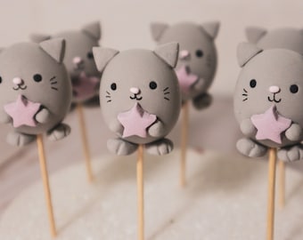 Cute Cat Cupcake Toppers | Pack of 6 | Cute Cupcake Toppers | Cat Cake Topper | Cupcake & Cake Topper | Homemade Clay Cake Topper