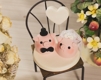 Customized Pig and Piggy Wedding Cake Topper | Cute Handmade Cake Topper | Wedding Cake Accessory | Customized Cake Topper