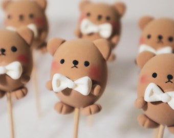 Teddy Bear Cupcake Toppers | Pack of 6 | Cute Cupcake Toppers | Teddy Bear Cake Topper | Cupcake & Cake Topper | Homemade Clay Cake Topper
