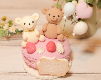Customized Teddy Bear and Macaron Decor | 100% Paper Clay Gift | Girl's Birthday | Birthday Party | Girl's Room | Cake Topper | Kawaii Gift