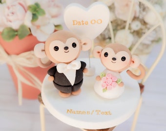 Customized Monkey Wedding Cake Topper | Cute Handmade Cake Topper | Wedding Cake Accessory | Customized Cake Topper | Clay Topper