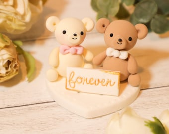 Teddy Bear Couple Wedding Gift | Wedding Momentos | 100% Handmade | Paper Clay Gift | Wedding Favor | Forever