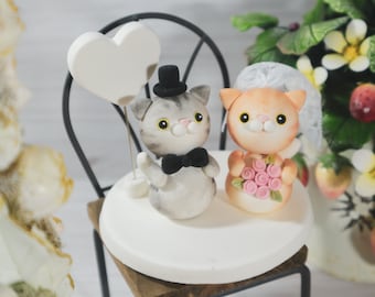 Customized Cat and Kitten Wedding Cake Topper | Cute Handmade Cake Topper | Wedding Cake Accessory | Customized Cake Topper | Clay Topper