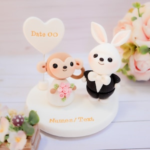 Customized Monkey and Bunny Wedding Cake Topper | Cute Handmade Cake Topper | Wedding Cake Accessory | Customized Cake Topper | Clay Topper