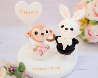 Customized Monkey and Bunny Wedding Cake Topper | Cute Handmade Cake Topper | Wedding Cake Accessory | Customized Cake Topper | Clay Topper