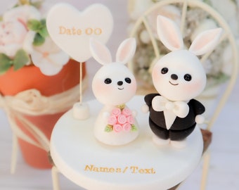Customized Bunny Wedding Cake Topper | Cute Handmade Cake Topper | Wedding Cake Accessory | Customized Cake Topper | Clay Topper