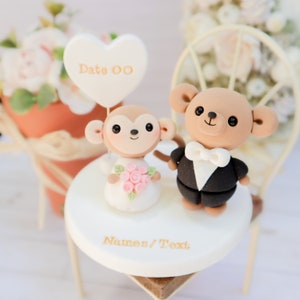 Customized Monkey and Teddy Bear Wedding Cake Topper | Cute Handmade Cake Topper | Wedding Cake Accessory | Customized Cake Topper