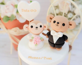 Customized Monkey and Teddy Bear Wedding Cake Topper | Cute Handmade Cake Topper | Wedding Cake Accessory | Customized Cake Topper
