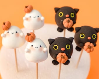 Halloween Cupcake Toppers | Cute Cupcake Toppers | Pack of 6 | Cats and Ghost Cup Cake Toppers | Halloween Party | Halloween Decor | Autumn
