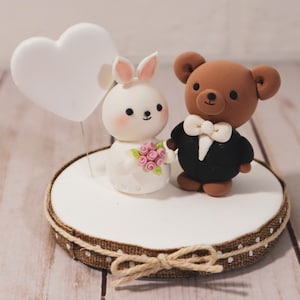 Customized Teddy Bear and Bunny Wedding Cake Topper | Cute Handmade Cake Topper | Wedding Cake Accessory | Customized Cake Topper