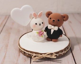 Customized Teddy Bear and Bunny Wedding Cake Topper | Cute Handmade Cake Topper | Wedding Cake Accessory | Customized Cake Topper