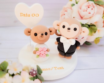 Customized Teddy Bear and Monkey Wedding Cake Topper | Cute Handmade Cake Topper | Wedding Cake Accessory | Customized Cake Topper