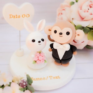 Customized Bunny and Monkey Wedding Cake Topper | Cute Handmade Cake Topper | Wedding Cake Accessory | Customized Cake Topper | Clay Topper