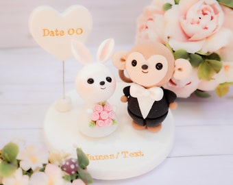 Customized Bunny and Monkey Wedding Cake Topper | Cute Handmade Cake Topper | Wedding Cake Accessory | Customized Cake Topper | Clay Topper