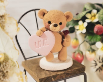 Lovely Teddy Bear Valentine's Day Gift | 100% Handmade Custom Gift | Adorable Gift for Her | Gift for Him | Table Home Decor